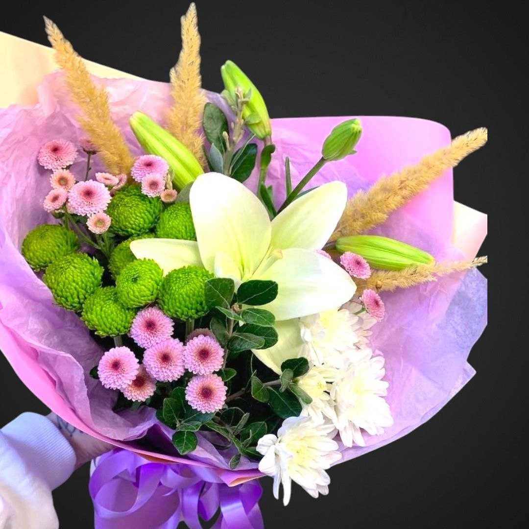 Букет 'Вспышка', составной букет ярких цветов, доставка по Аксаю, купите сейчас